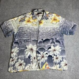 Thums Up Hawaiian XL‎ Shirt 100% Rayon Palm Trees Sail Boats Vintage